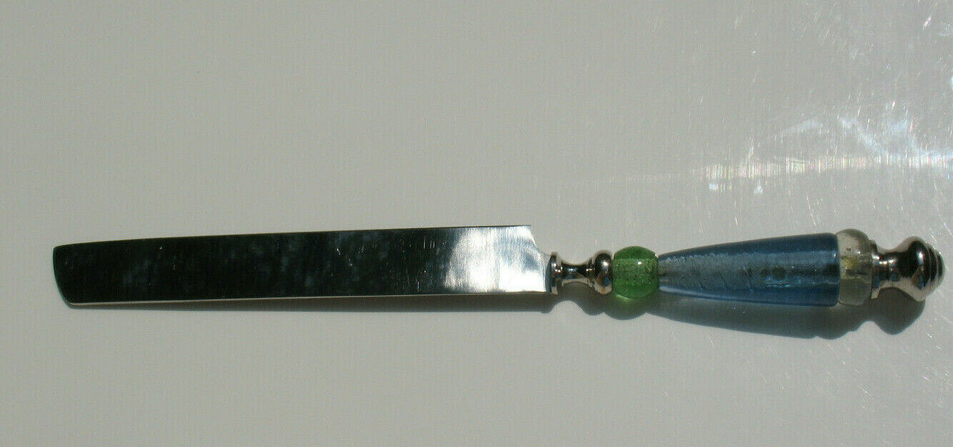 Cake Knife With Art Glass Handle Silver Green Blue Clear 12 1/2" Wedding Event